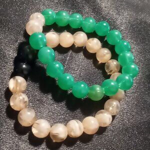 Natural tone beaded bracelets 2 expandable unisex.